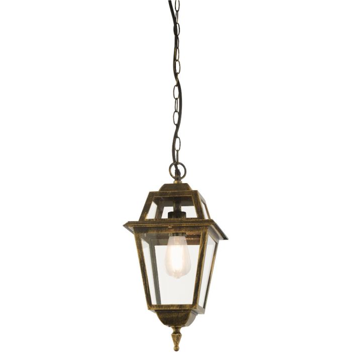 Searchlight New Orleans 1526 klassiek zwart gouden vierkante hanglamp voor buiten met acht ruitjes