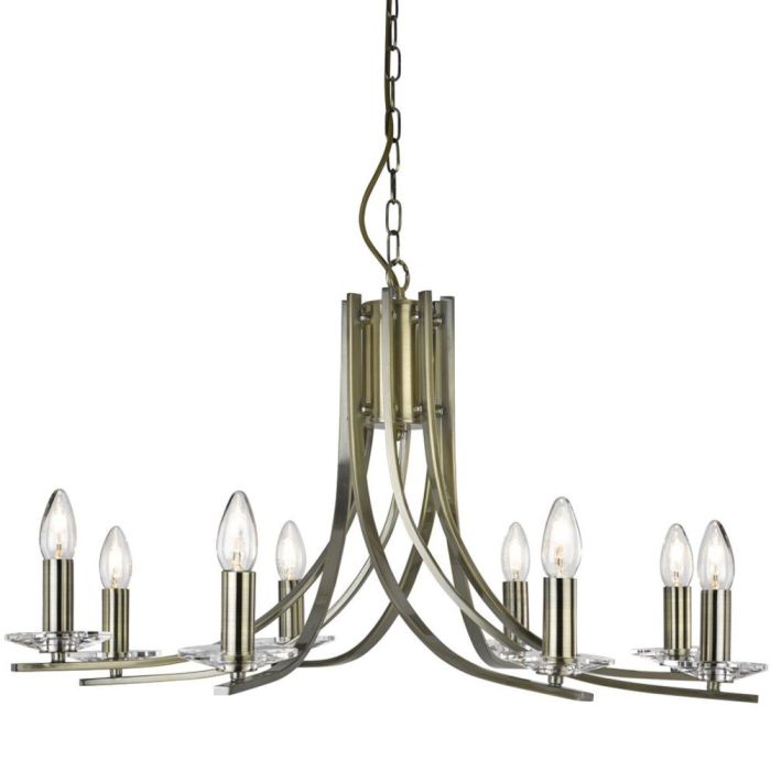 Searchlight Ascona 4168-8AB antiek bronzen kroonluchter met vier dubbele armen met in totaal acht kaarslampen