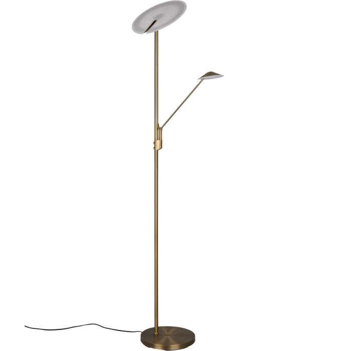 Trio Brantford 425610204 oud bronzen vloerlamp met leeslamp en kantelbare uplighter, met twee dimmers aan de paal