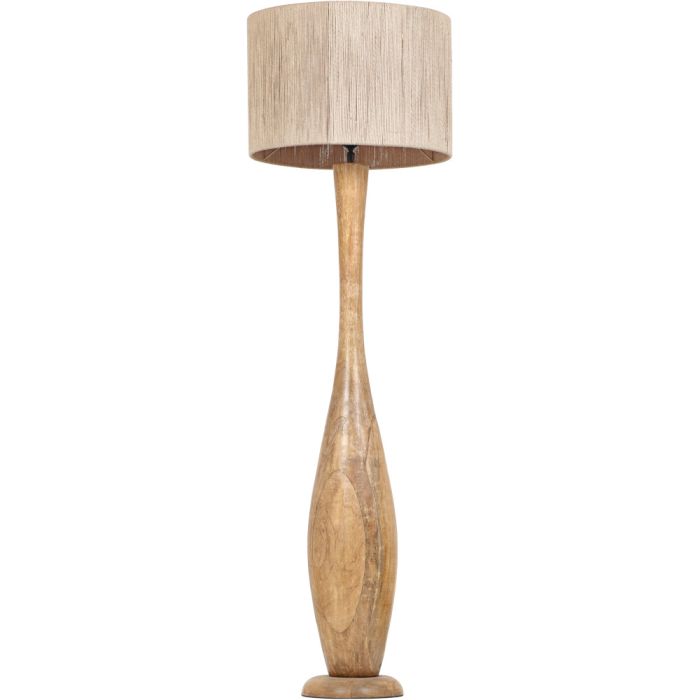 Trio Toba 467200130 landelijke vloerlamp met houten zandloper gevormde voet en ronde kap van jute touw