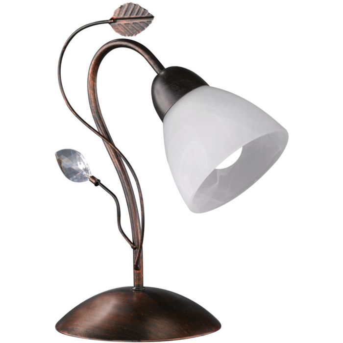 Trio Traditio 500700128 antiek bruine tafellamp met albast glazen kap met een blad en een kristal