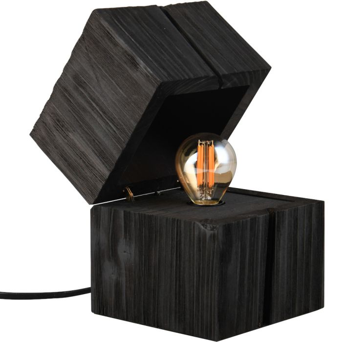 Trio Treasure 514110102 zwart houten tafellamp in de vorm van een open klapbaar kistje