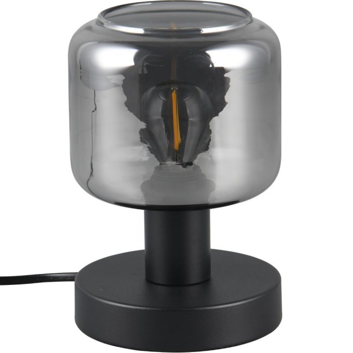 Trio Mataro 564100132 zwarte tafellamp met ronde verchroomd glazen kap