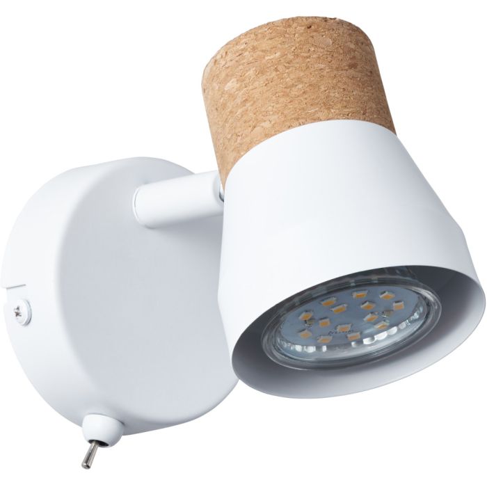 Brilliant Moka 75711/75 wit wandspotje met schakelaar en achterzijde  van de spot van kurk