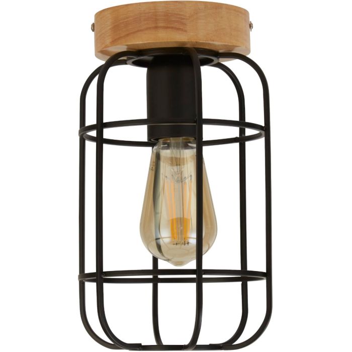Searchlight Vision 81952-1BK zwarte plafondlamp met hout
