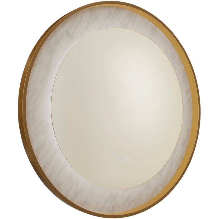 Searchlight Luxo ronde goudkleurige badkamerspiegel met een diameter van 80cm en LED en een marmereffect langs de rand