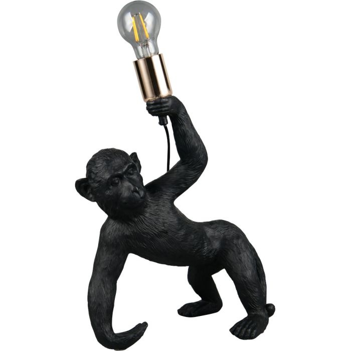 Reality Bobo R56561002 tafellamp in de vorm van een zwart aapje die een messing fitting met E27 peertje omhoog houdt