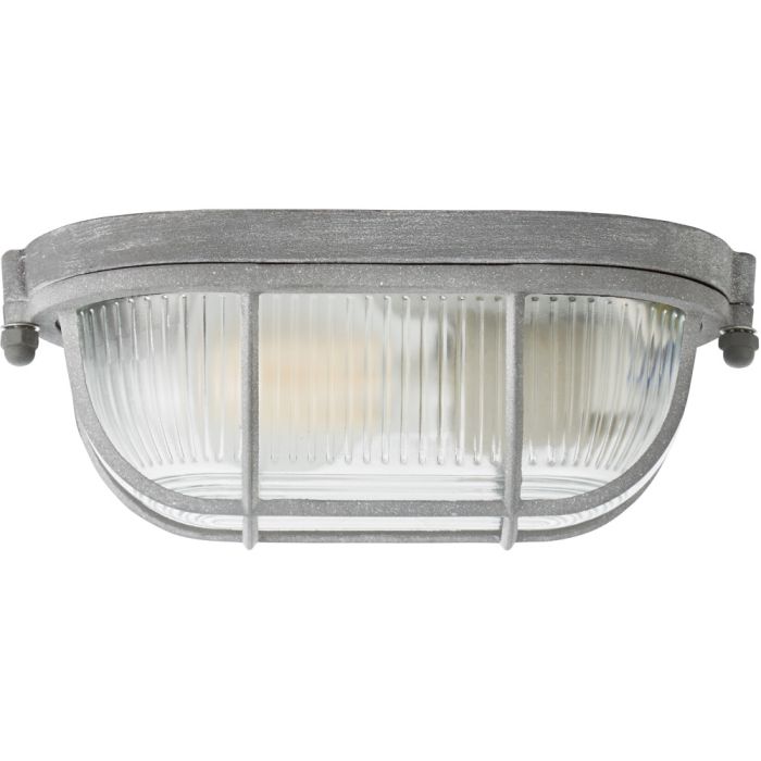 Brilliant Bobbi 94458/70 industriele betongrijze plafondlamp met dik ribbelglas en beschermend rooster