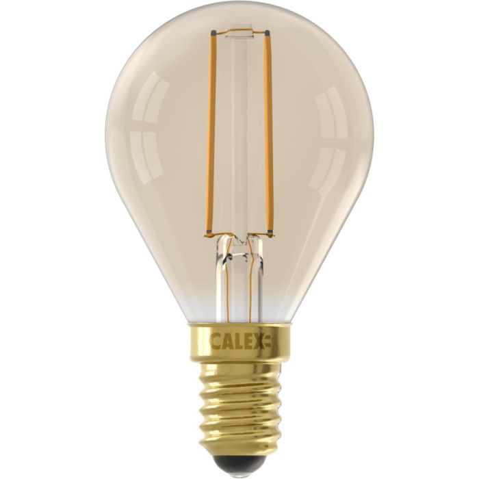 1101004400 8712879152316 Calex Kogel P45 Goud Straight filament 220-240V 3.5W 250lm 2100K E14 Dimbaar met LED dimmer
