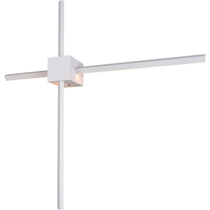 Brandende Trio Cassino witte wandlamp met een doorsnede van 67,5 cm bestaande uit een vierkant wandblokje met een 360 graden draaibare stang naar elke zijde met een LED strip