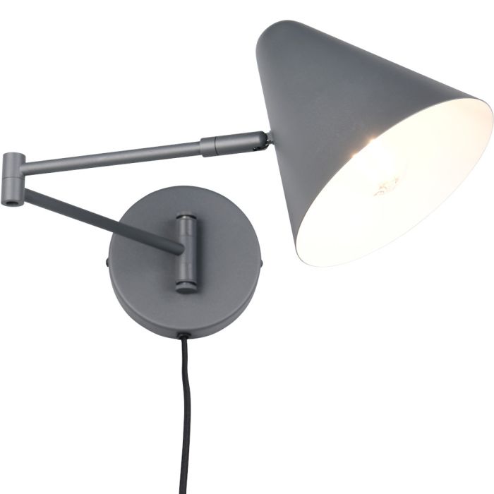 Trio Cosima 263970142 antraciet grijze metalen wandlamp met zwenkarm en metalen kap en snoer met stekker