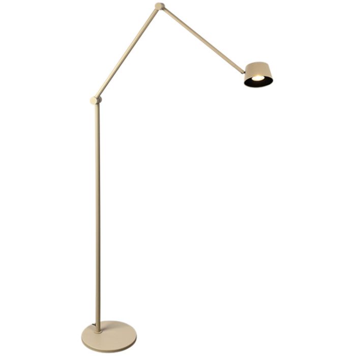 Freelight Cugino olijf groene vloerlamp van 185cm hoog met dubbel scharnierende arm en spot met geintegreerde LED en touchdimmer