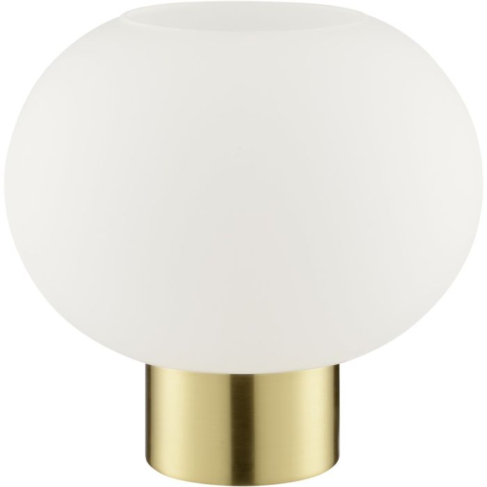 Brilliant Fanny mat messing tafellamp van 21 cm hoog met wit ovaal glazen kap met een diameter van 22 cm