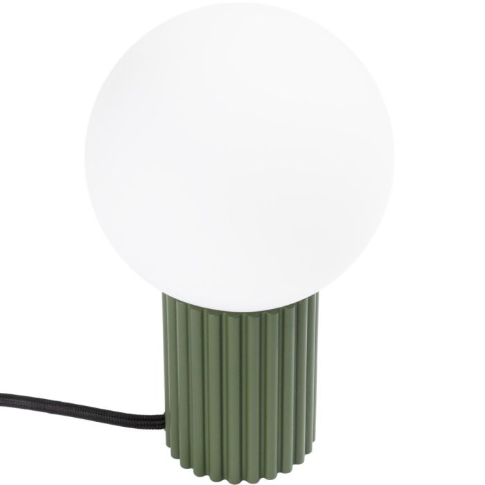 Sollux Halo SL.1726 tafellamp met olijf groen geribbelde voet en wit glazen lampenkap