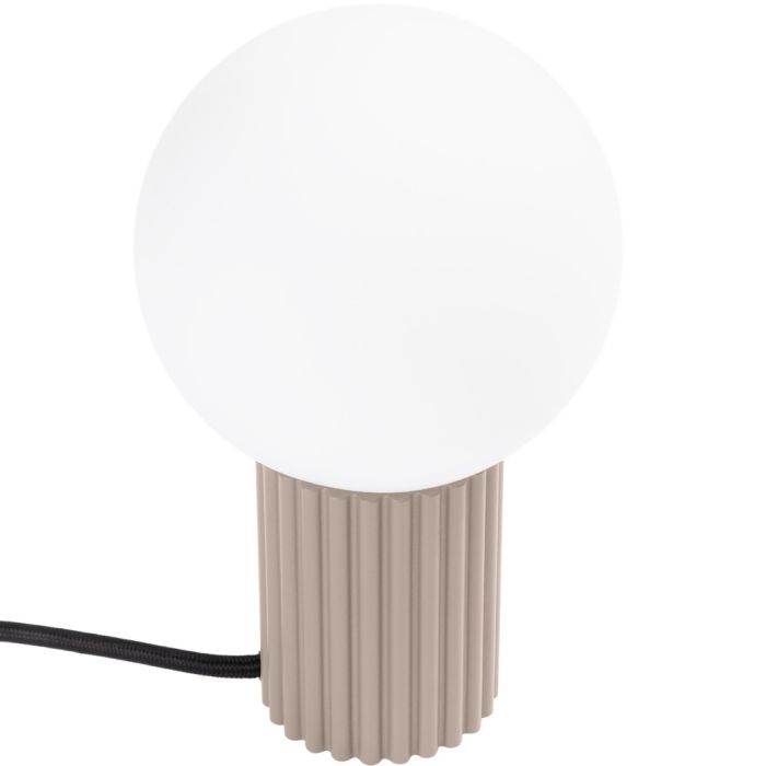 Sollux Halo SL.1746 tafellamp met taupe kleurige geribbelde voet en wit glazen lampenkap