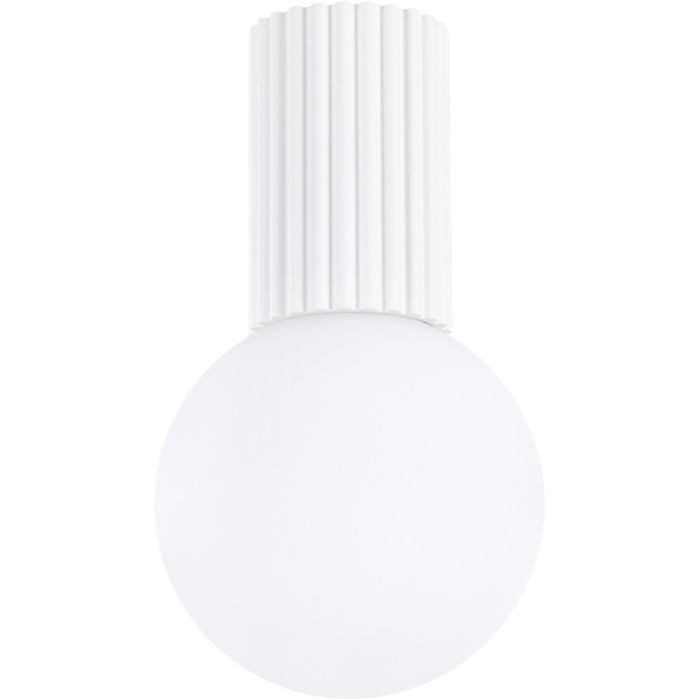 Sollux Halo SL.1708 wit geribbelde plafondlamp met wit bolvormig glazen kap