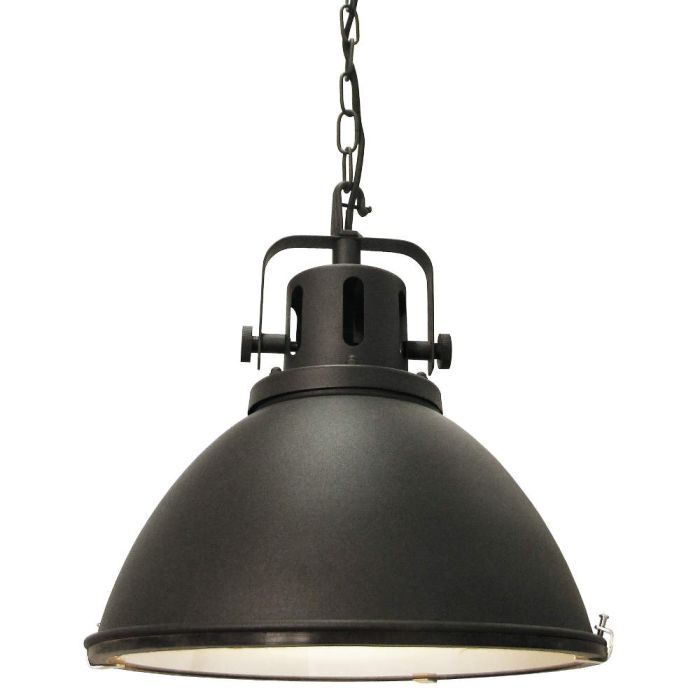 Brilliant Jesper 23772/06 zwarte industriele hanglamp aan ketting met warmte rooster en glasplaat eronder