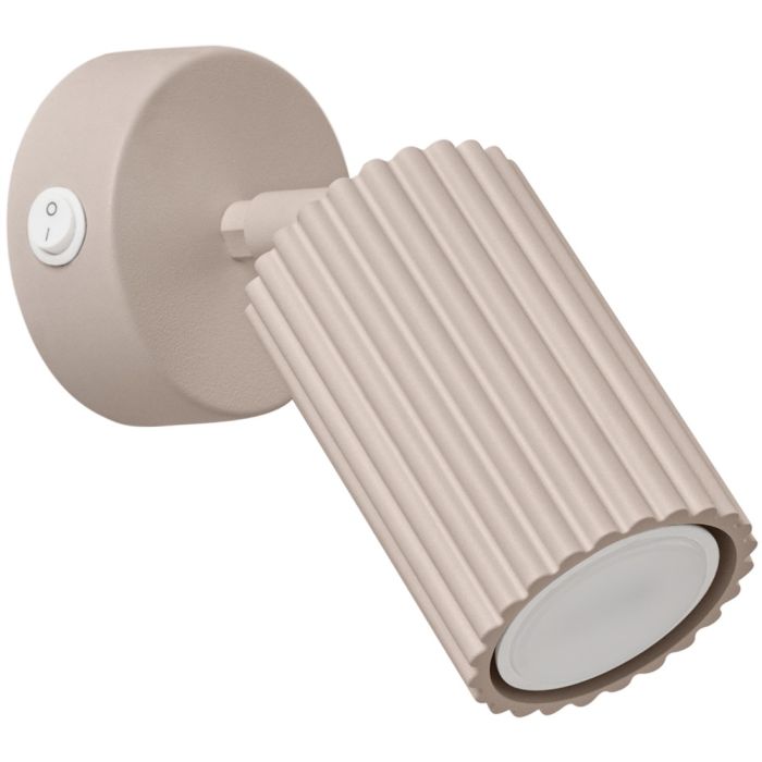 Sollux Karbon taupe kleurige wandspot van 16 cm diep met schakelaar en geribbelde spot met GU10 lamp