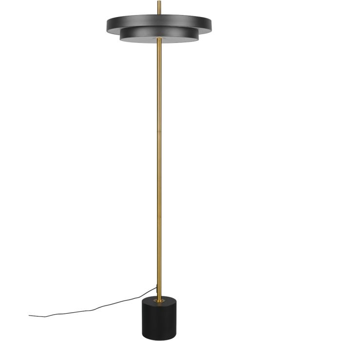 Trio Keaton zwarte vloerlamp van 138 cm hoog met dubbele schijf vormige kap met geïntegreerde led naar beneden