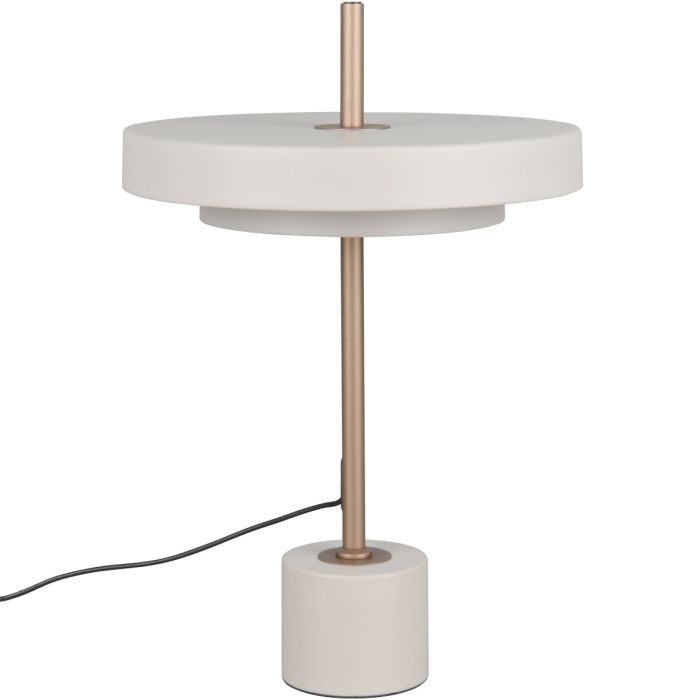 Trio Keaton warm grijze tafellamp van 45,5 cm hoog met dubbele schijf vormige kap met geïntegreerde led naar beneden