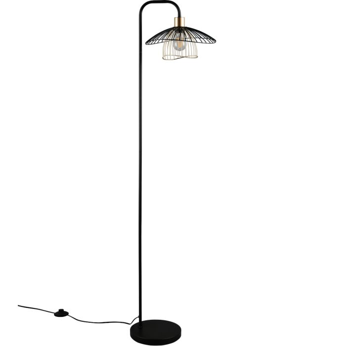 Casalum Lauris vloerlamp met een hoogte van 155 cm en hangende kap van zwart en goudkleurig metaaldraad