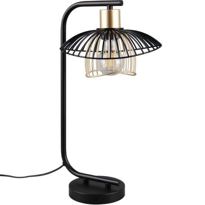 Casalum Lauris tafellamp met een hoogte van 44 cm en hangende kap van zwart en goudkleurig metaaldraad