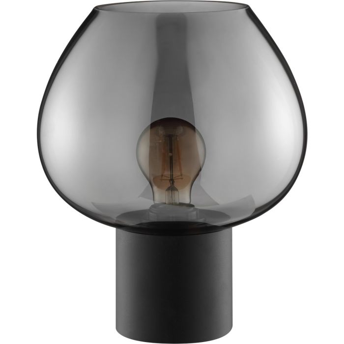 Brilliant Ligari zwarte tafellamp van 27,5 cm hoog met bolvormige rookglazen kap van 23 cm in diameter