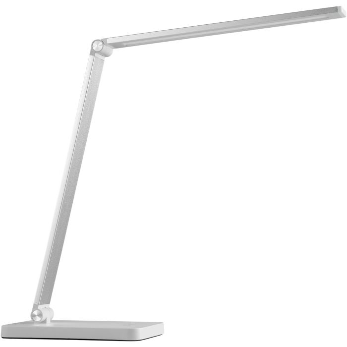 Brilliant Lomina oplaadbare witte bureaulamp van 38 cm hoog met twee scharnierpunten en langwerpige LED unit in de kop