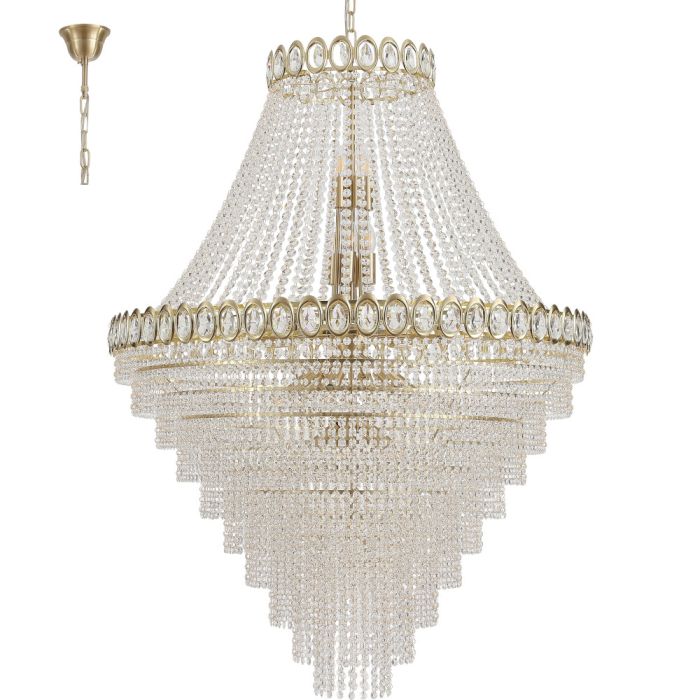 Searchlight Louis Phillipe 1711-102SB grote goudkleurige zakkroonluchter van kristal met een diameter van 100cm