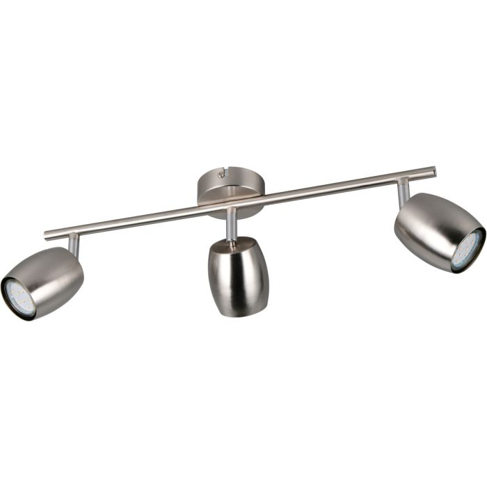 Reality Nancy staalkleurig plafondspot van 47,5 cm lang met drie metalen spotjes met GU10 lamp