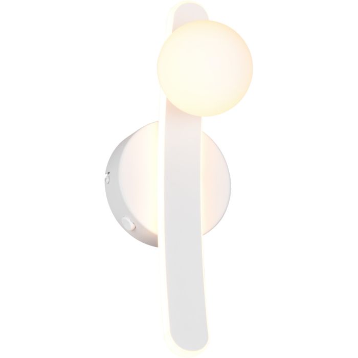 Trio Napoli witte wandlamp met LED langs de muur en een lichtgevende bol, met een schakelaar op de lamp