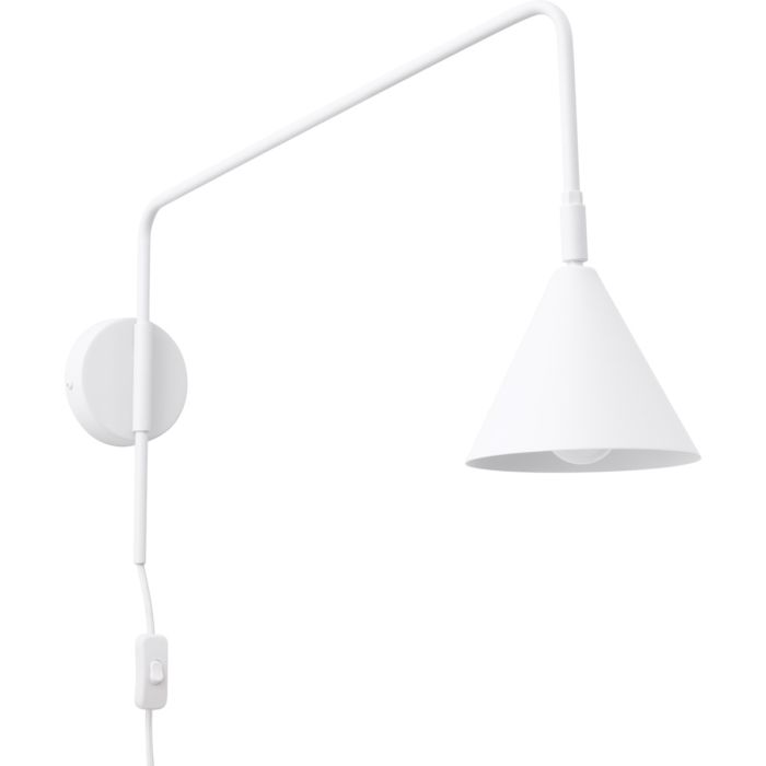 Sollux Nox witte wandlamp met een uitval van 61 cm met een kantelbare spot met E14 fitting en snoer van 185 cm met schakelaar en stekker