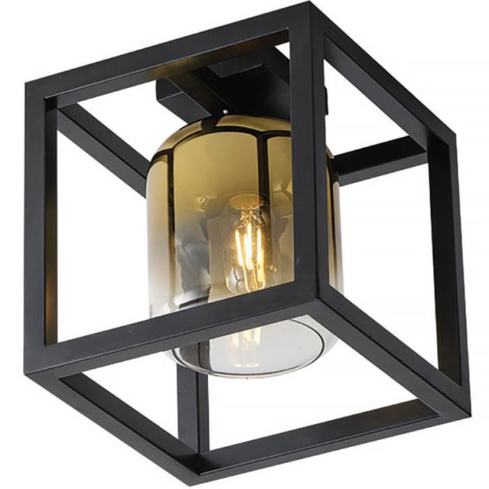 Freelight Dentro PL4121GD zwarte plafondlamp met goud glas