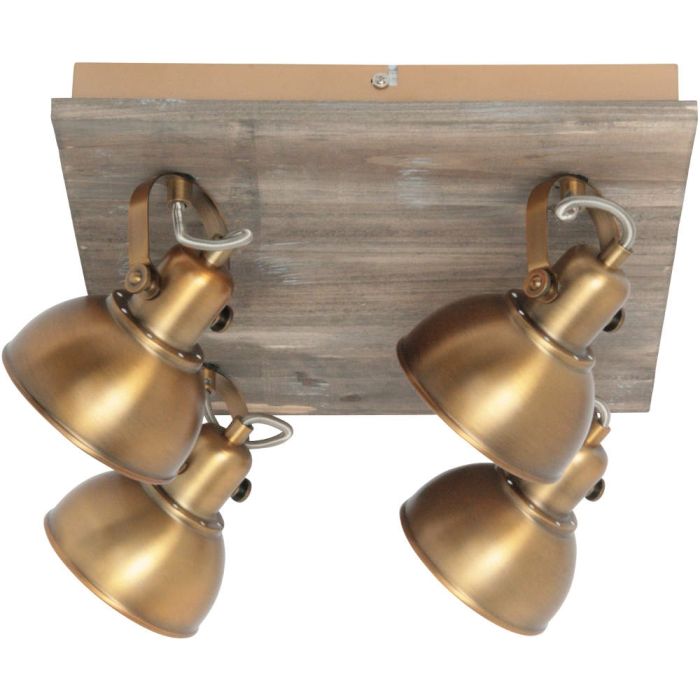 Freelight Santo plafondspot met vierkante whitewash houten plafondplaat en vier bronskleurige metalen spots