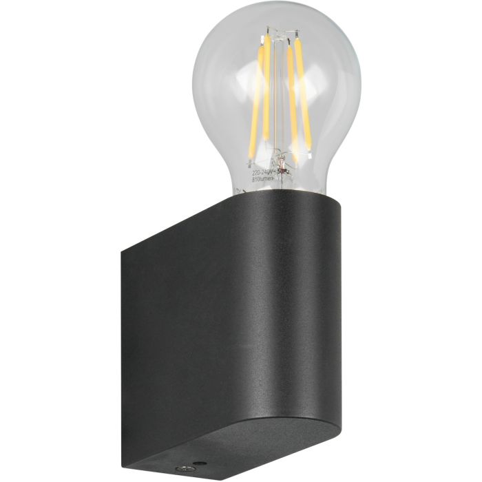 Trio Pratella eenvoudige zwarte wandlamp van 8cm hoog met een open helder E27 peertje met helder glas