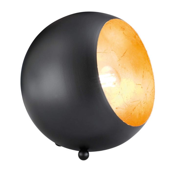 Trio Billy R50101032 zwart bolvormig tafellampje van metaal met opening aan de zijkant en goudkleurige binnenzijde