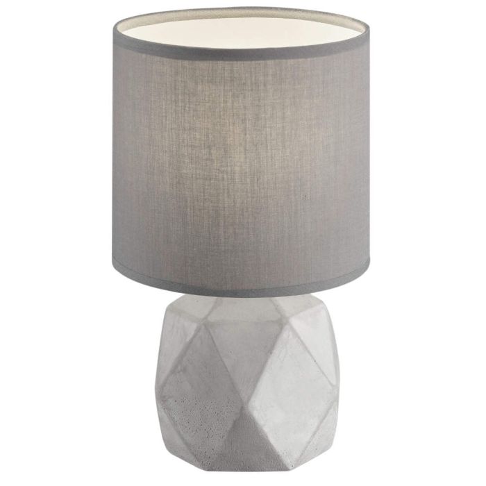 Trio Pike R50831087 tafellamp met betonnen voet en grijze cilindervormige lampenkap van textiel