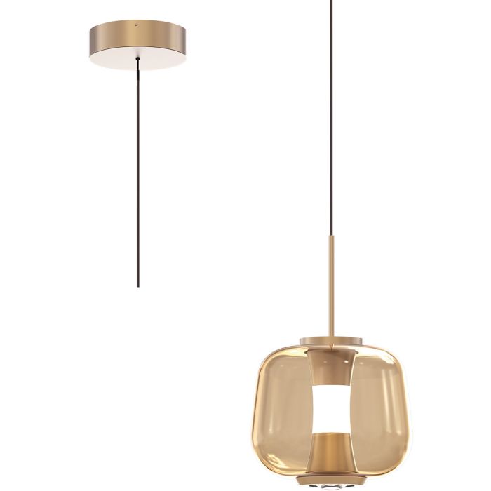 Freelight Rosa rose gouden hanglamp met een amber glazen kap van 21cm in diameter met geïntegreerde LED