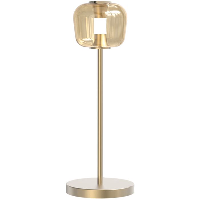 Freelight Rosa rose goud kleurige tafellamp van 55 cm hoog met amber glazen kap van 15,5 cm met geïntegreerde dimbare LED