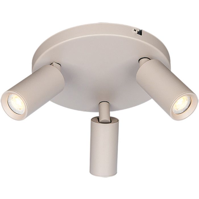 Freelight Scolo creme kleurige plafondspot met een ronde plafondplaat van 18cm en drie spotjes met GU10 35mm lamp
