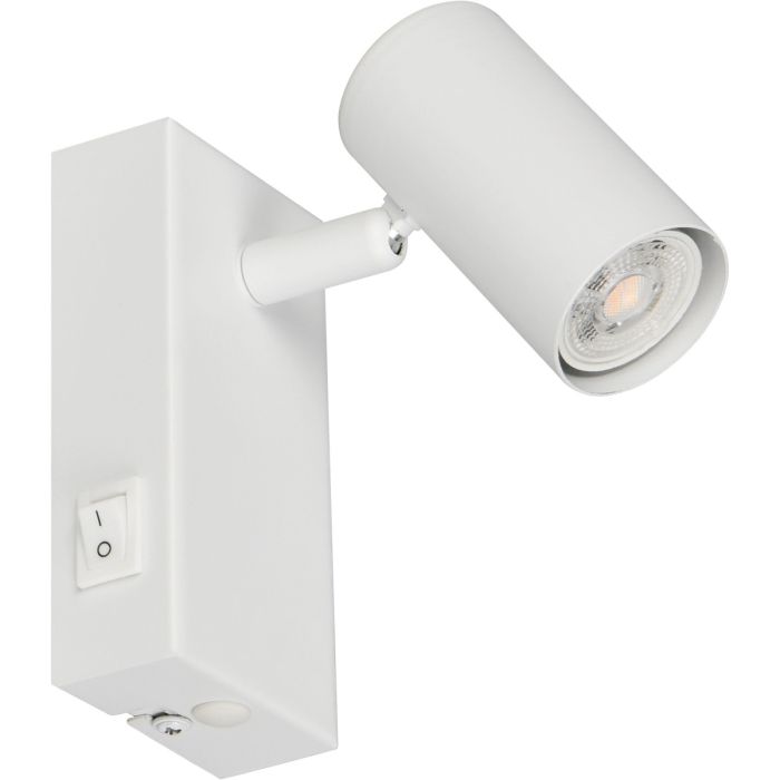 Reality Taryn compacte witte wandspot met schakelaar van 12cm hoog met een 35mm GU10 lampje