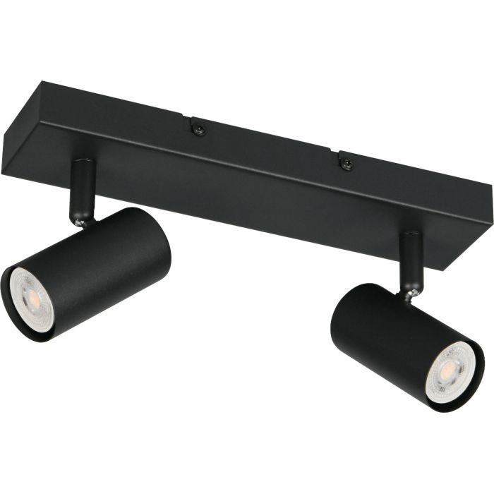 Reality Taryn compacte zwarte plafondspot met plafondbalk van 26cm en twee 35mm GU10 spotjes