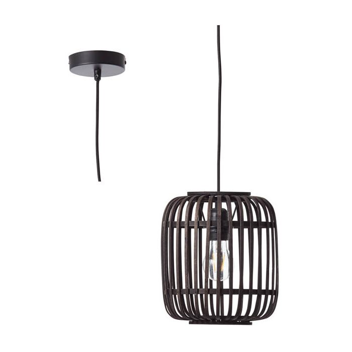 Brilliant Woodrow 93777/76 zwarte hanglamp met kap van zwart bamboe