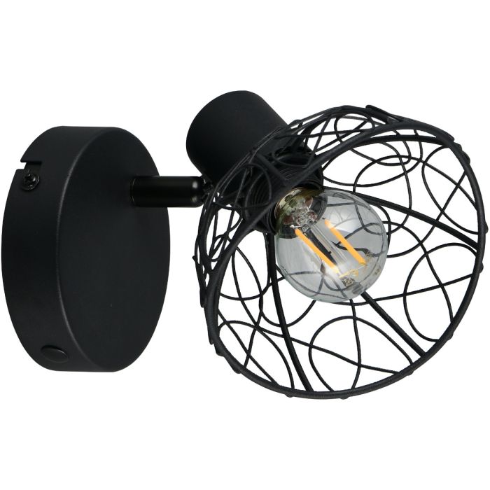 Casalum Yako zwarte spot van 14 cm hoog met kapje van gevlochten metaaldraad