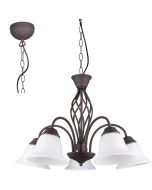 Trio Rustica 101000524 roostbruine klassieke kroonluchter met vijf armen en vijf wit glazen kappen