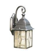 Searchlight Genoa 1642 oud zilver kleurige wandlamp voor buiten met vierkante hangende lantaarn met glazen ruitjes