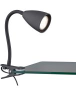 Trio Wanda 202620132 zwarte klemspot met flexibele kunststof arm en wit kapje met brandende GU10 spot