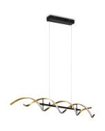 Trio Sequence 341810208 zwarte hanglamp met twee om een zwarte stand in messing gedraaide LED balken