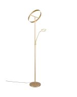 Trio Willis 449510279 goud kleurige uplighter in ringvorm met leeslamp ook met een kop in ringvorm met twee dimmers aan de paal
