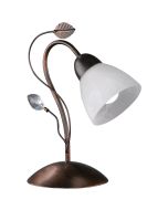Trio Traditio 500700128 antiek bruine tafellamp met albast glazen kap met een blad en een kristal